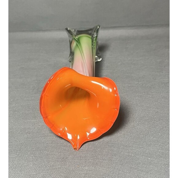Murano Style Calla Lily Jack In the Pulpit Vase Art Glass Flower Orange Vintage - Picture 11 of 12